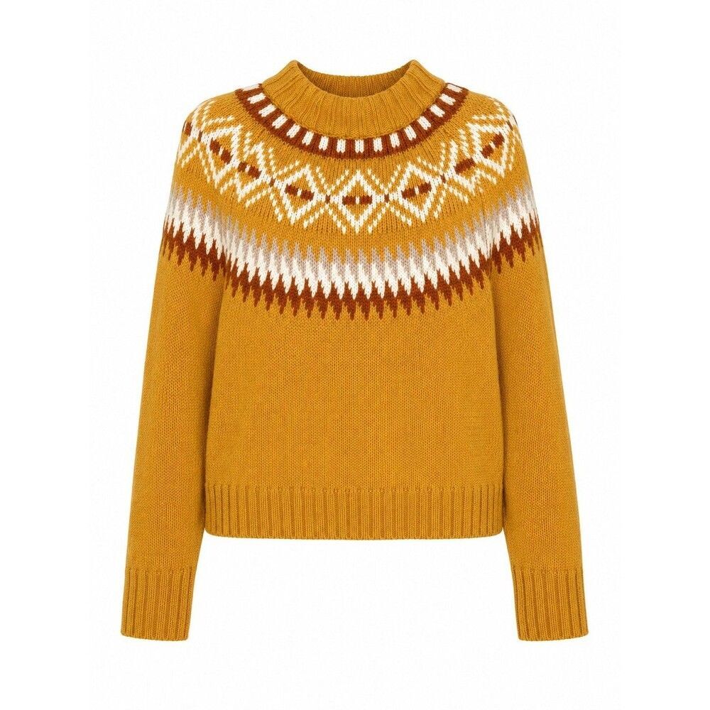 American Eagle Fair Isle Mock Neck Sweater Women’s Small Mustard Yellow Nordic